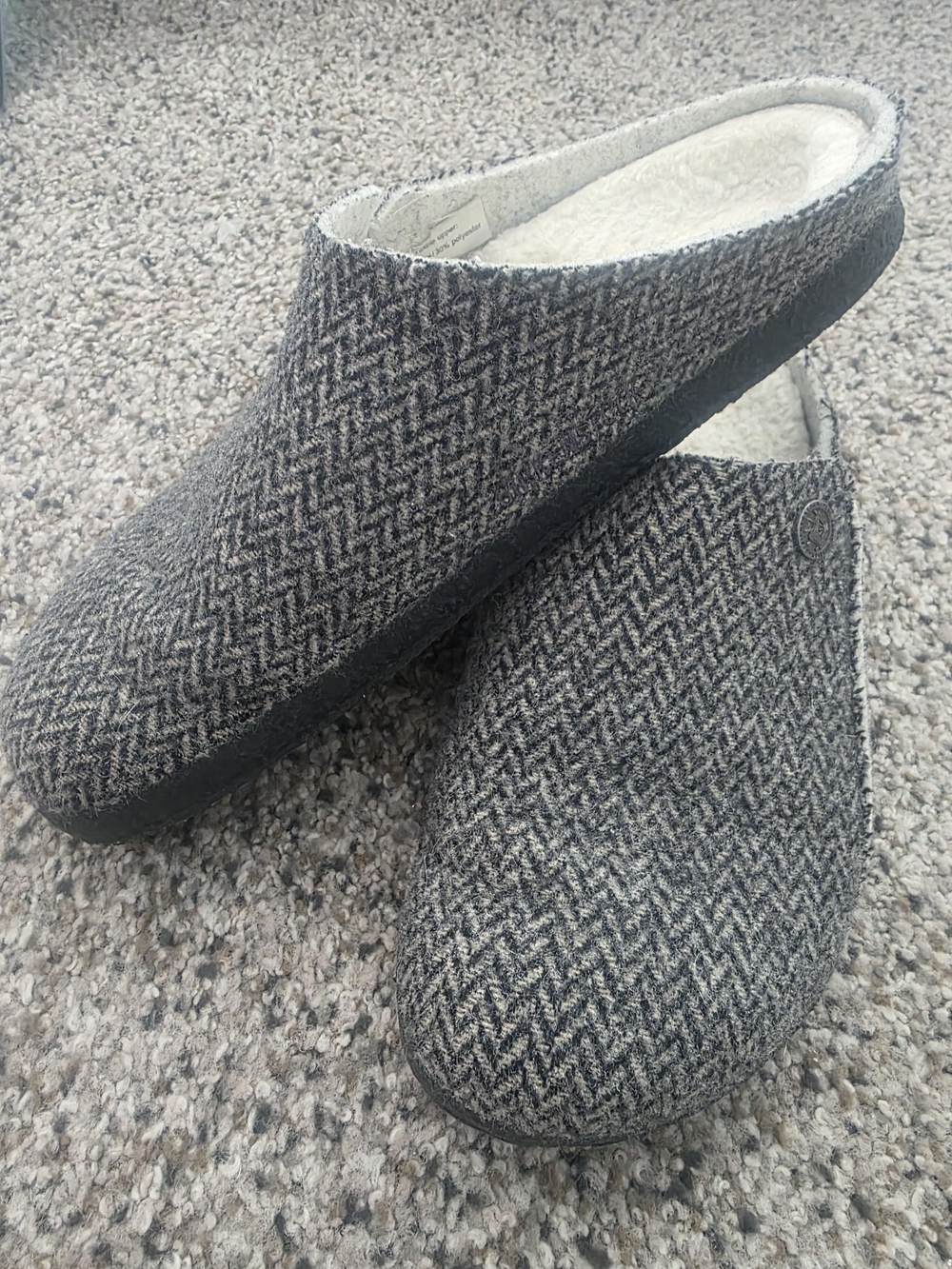 Gray Herringbone Slip-On Wool Slippers